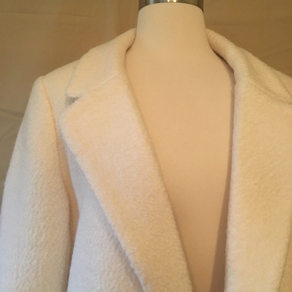 NWOT Forever 21 Boucle Wool Cream Long Line Coat L - Picture 5 of 8
